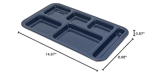 Carlisle FoodService Products Plastic Meal Tray Righ-Handed Heavyweight Lunch Tray with 6-Compartments for Schools, Cafeterias, and Dining Halls, Melamine, 15 x 9 Inches, Dark Blue, (Pack of 12)