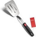 Stainless Steel Flexible Spatula Turner, Thin Slotted Metal Spatula for Cast Iron Skillet, Thin Blade and Heat Resistant Silicone Handle, Great for Egg, Cookie, Meat, Crep, Large