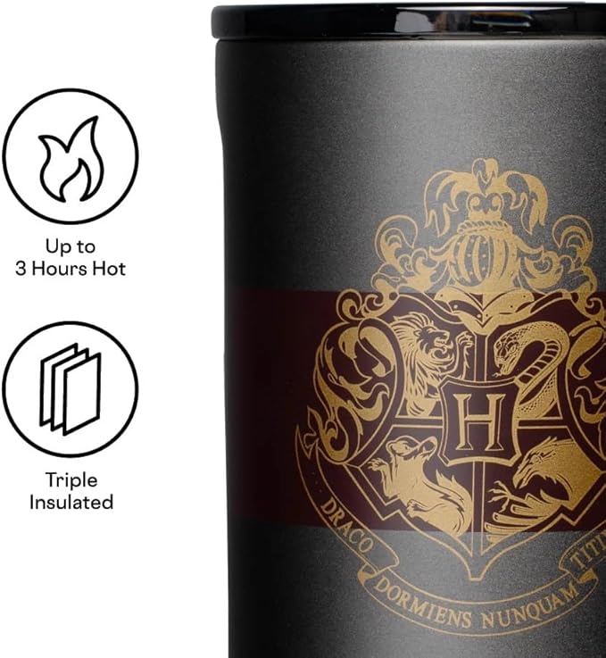 Corkcicle Harry Potter Coffee Mug - Stainless Steel Insulated Cup With Lid For Tea & Coffee - Non-Slip Silicone Base - Durable Travel Mug - Dishwasher Safe - BPA Free - 16 oz - Hogwarts Crest
