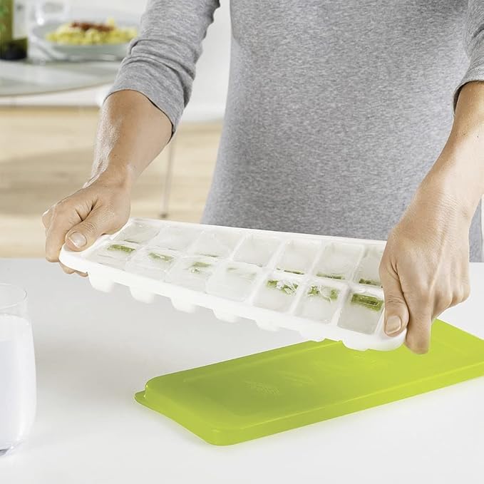Joseph Joseph QuickSnap Ice Cube Tray with Cover Lid Easy-Release No-Spill Stackable Odor-Free Dishwasher Safe, Green