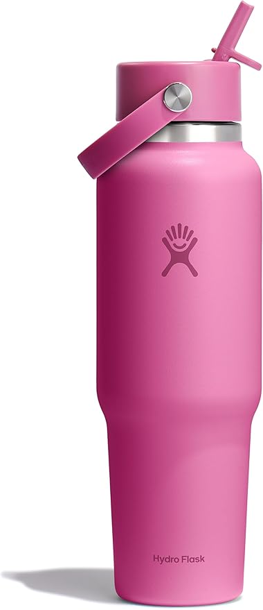 Hydro Flask Travel Water Bottle - Insulated Stainless Steel - Wide Straw Lid, Non Spill, Leakproof in 40 Oz Reef Pink
