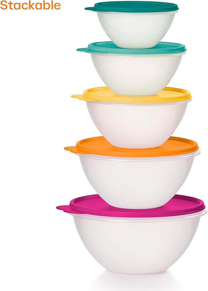 Tupperware Heritage Wonderlier 10 Piece Food Storage Bowl Set in Fauna Colors - Dishwasher Safe & BPA Free - (5 Containers + 5 Lids)