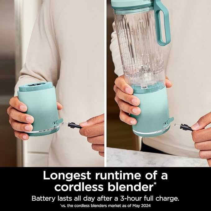 Ninja Blast Max, Portable Blender + Twist & Go, Personal Smoothie, Blend, Ice Crush, 3 Programs, Cordless, 22oz removable Vessel, Dishwasher Safe, Leakproof, Sea Glass, BC251MT