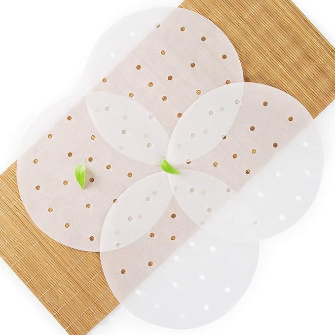 100pcs Air Fryer Liners, Vancens 7.5 inches Bamboo Steamer Liners, Premium Perforated Parchment Steaming Papers, Non-Stick Steamer Mat, Perfect for 3.5 & 3.7QT Air Fryers/Baking/Cooking