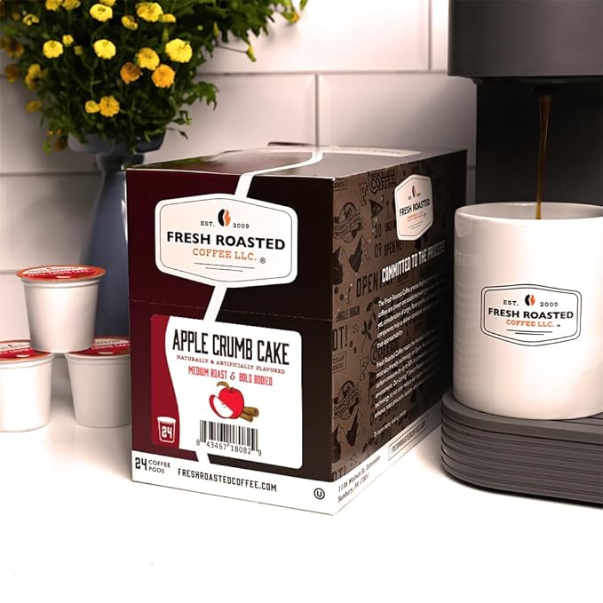 Fresh Roasted Coffee, Apple Crumb Cake, Flavored Coffee Pods, K-Cup Compatible, 24 Count