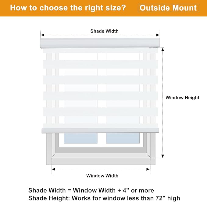 Persilux Cordless Zebra Blinds for Windows, Free-Stop Dual Layer Zebra Roller Shades (18" W x 72" H, White) Light Filtering Sheer Shades, Room Darkening Roller Blinds for Office and Home