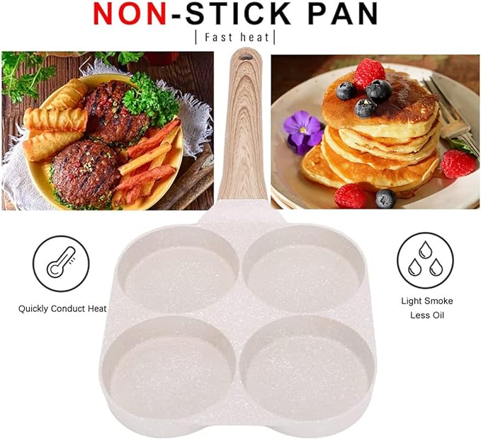 Fried Egg Pan, Egg Frying Pan 4 Cups Egg Poacher Pan Nonstick Mini Pancake Pan Burger Maker for Breakfast, Aluminum Alloy (White)