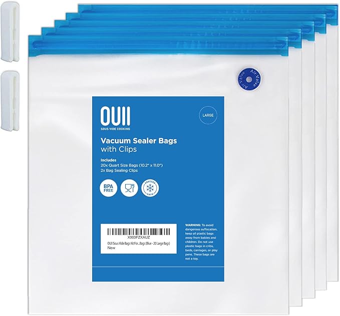 Sous Vide Bags for Joule and Anova Cookers - 20 Reusable BPA-Free Sous Vide Bags 11.0" x 10.2" Inch Quart Size -Vacuum Sealer Bags Food Storage Freezer Safe - Fits Any Sous Vide Machine