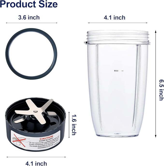 Upgrade Blender Cups and Blades Fit for Nutribullet 600w/900w, Replacement Parts 24oz Cups and Extractor Blades with 4 Rubber Gaskets, Blender Accessories (8 Pcs)