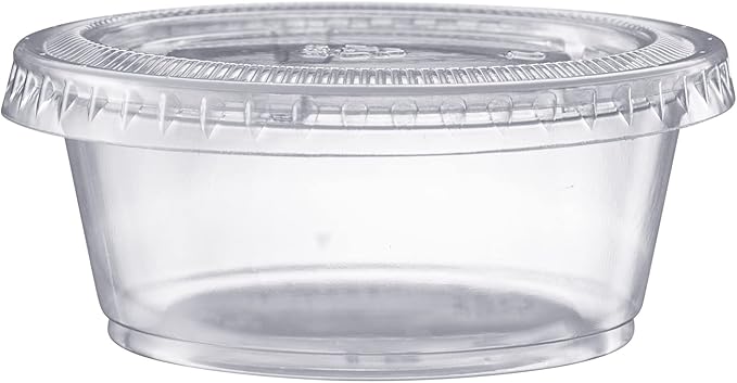 Pantry Value [3.25 oz. - 200 Count Clear Disposable Plastic Portion Cups with Lids - Small Plastic Condiment Containers for Sauce, Salad Dressings & Portion Control