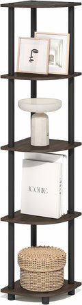 Furinno Turn-N-Tube Corner Shelf, 5-Tier Corner Bookshelf, Open Storage Shelves, for Organization and Storage, Living Room, Home Office, Garage, Bedroom, Brown Grain