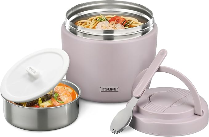 Soup Thermo for Hot Food Adults 32OZ Lunch Containers Wide Mouth Hot Food Jar Vacuum Insulated Stainless Steel Bento Box Leakproof with Spoon (Light Purple)