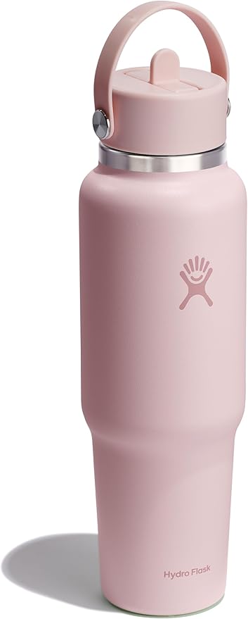 Hydro Flask Travel Water Bottle - Insulated Stainless Steel - Wide Straw Lid, Non Spill, Leakproof in 40 Oz Trillium Pink