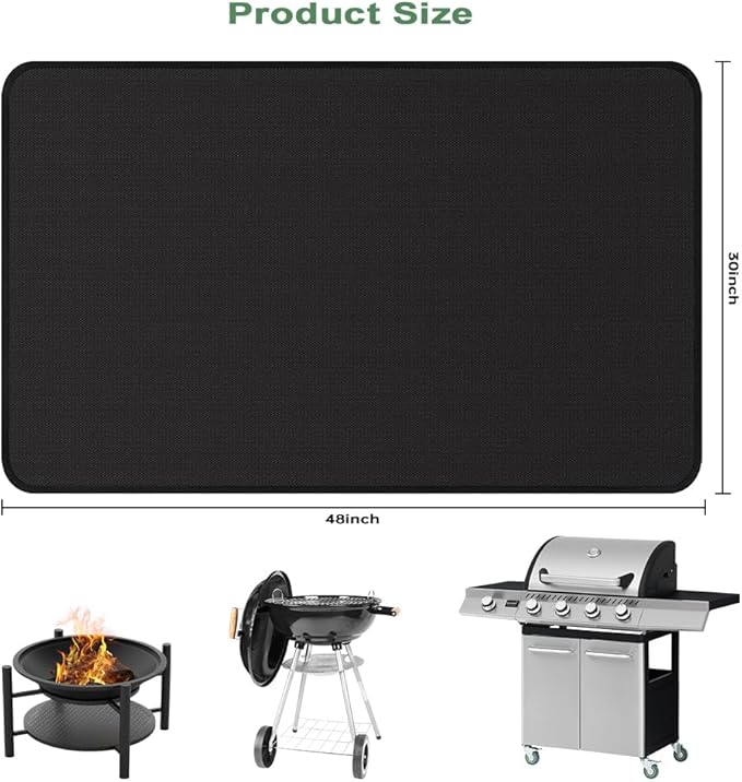 48 x 30 Inch Under Grill Mats for Outdoor Grill, Fireproof Deck and Patio Protector Mat, Double-Sided Waterproof Oil-Proof Fire Blanket BBQ Mat, Grill Floor Pads Fireplace Fire Pit Mats