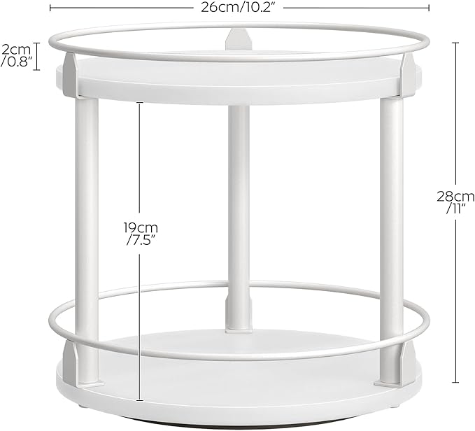 Lazy Susan Organizer, Rotating Spice Rack, 2 Tier Spice Turntable Organizer, Industrial Turntable Spice Holder, for Kitchen Countertop, Compact and Versatile, White SR22WW