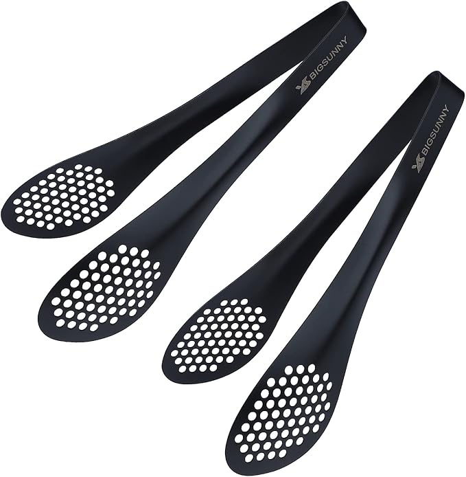 MSY BIGSUNNY Stainless Steel Buffet Tongs - Kitchen Food Tong for Cooking and Serving (Black - 9" Serving Tongs)