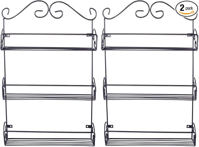 DII Farmhouse Vintage Decorative Metal Pantry Spice Rack Organizer, 11Lx2.6Wx18H, 3 Tier Spice Rack - Rustic (Pack of 2)
