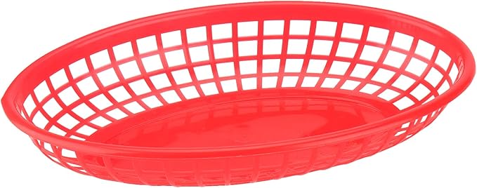 40 Pack 9x5.7x1.6 Inch Plastic Fast Food Baskets, Restaurant Serving Baskets, Red Oval Fast Food Serving Basket for Picnic, Deli Serving, Chicken, Burgers and Fries