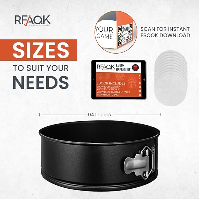 RFAQK 4-Inch Mini Cake Pans Set for Baking - Nonstick 4PCs Small Cheese Pans for Cheesecakes, Pizzas, Quiches, and More! Perfect for Baking Small, Smash, and Mini Treats
