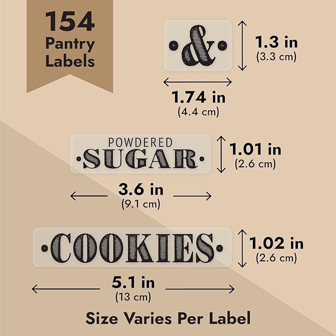 Talented Kitchen Clear Vinyl Pantry Labels for Food Containers - Waterproof & Repositionable for Kitchen Jars - Farmhouse Pantry Organization - Preprinted Baking Labels - Pack of 154, Assorted Sizes