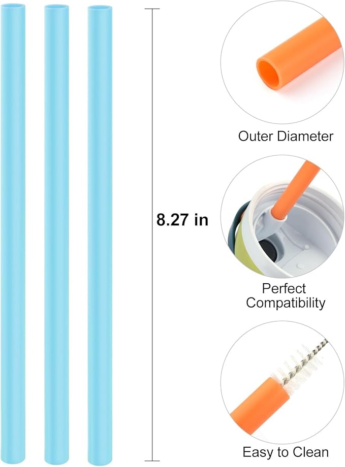 Replacement Straws Compatible with Owala Water Bottle Freepsip,Flip 24 oz - 6 Pack Replacement Parts For Owala Tumbler 32 Oz -Accessories Set Include 6 BPA-FREE Straws and 1 Cleaning Brush, Blue