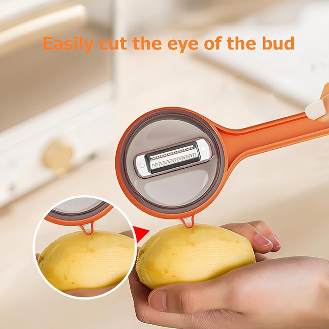 Peeling Knife With Storage Box, Fruit And Vegetable Peeler With Container, Double-Sided Stainless Steel Multi-Function Peeler For Home Kitchen (A-1pcs Orange)