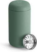 Fellow 12 oz Carter Move Travel Mug - Vacuum-Insulated Stainless Steel Travel Coffee Mug - Coffee Tumbler with Ceramic Interior and Splash Guard - Smoke Green