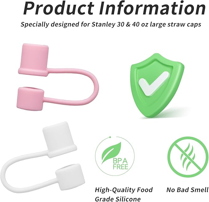 0.4inch Reuseable Straw Covers for Stanley Tumblers (Basics-White, 10 Pieces) (10pcs-Basics-LightPink)