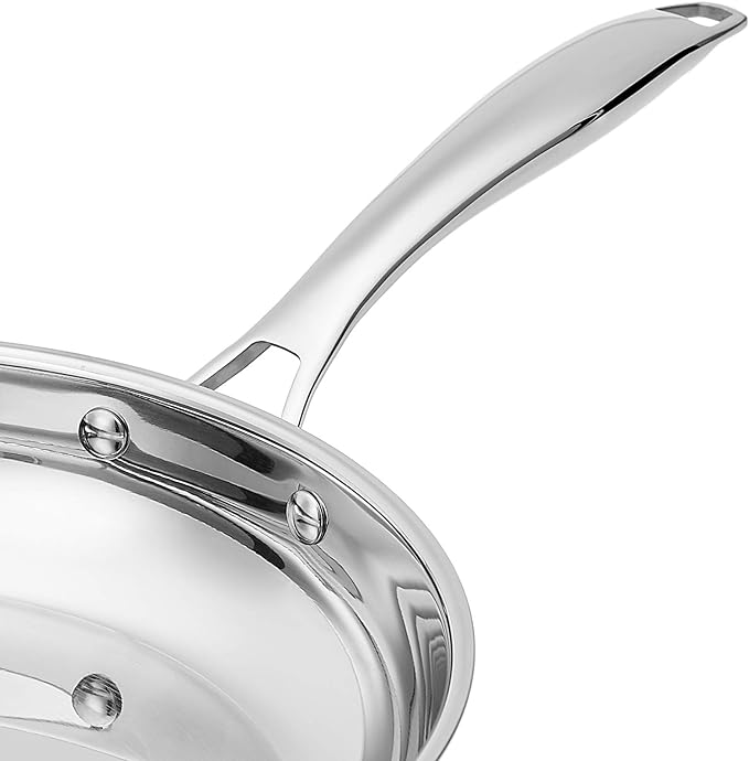 Amazon Basics 2-Piece Oven Safe, Riveted Handle Stainless Steel Induction Frying Pan Set - Silver, 8-inch & 10-inch