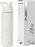 Simple Modern Leopard Water Bottle with Straw Lid Vacuum Insulated Stainless Steel Metal Cup Bottles | Reusable Leak Proof BPA-Free Flask for Sports | Summit Collection | 22oz, Cream Leopard