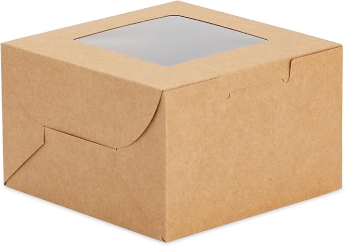 Juvale Cookie Boxes with Window - 50 Pack, 4 x 4 x 2.5 in Brown Cardboard - Pastry Containers & Cupcake Box for Baked Goods Packaging - Mini Treat Holders