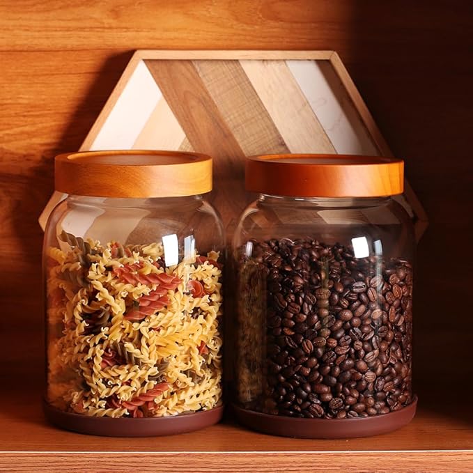 SAIOOL Screw Large Glass Storage Jars with Lids (2-Pack) - Diam15cm xH 20cm Airtight Containers for Bulk Foods, Cookies, Pet Treats, Includes Spoon & Label Kit (Tall Size)