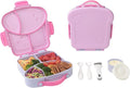 Bento Lunch Box for Kids - Toast-Shaped 4-Compartment Lunchable Food Container with Sauce Cup, Utensils & Brush, BPA-Free, Reusable Snack Container with lid, Ideal for School & Travel - Purple