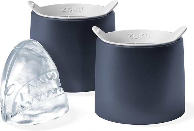 ZOKU Set of 2 Silicone Ice Molds, Shark - Large Shark Ice Cube Molds for Craft Cocktails, Keep Drinks Colder Longer with Less Dilution, Easy-Release, BPA-Free