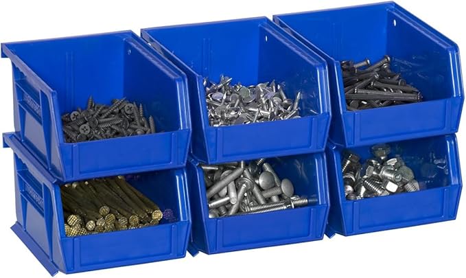 Akro-Mils 30210 AkroBins Plastic Storage Bins, Space-Saving Stackable Bins for Garage, Pantry, Craft Organization, 5-Inch x 4-Inch x 3-Inch, Red, 6-Pack