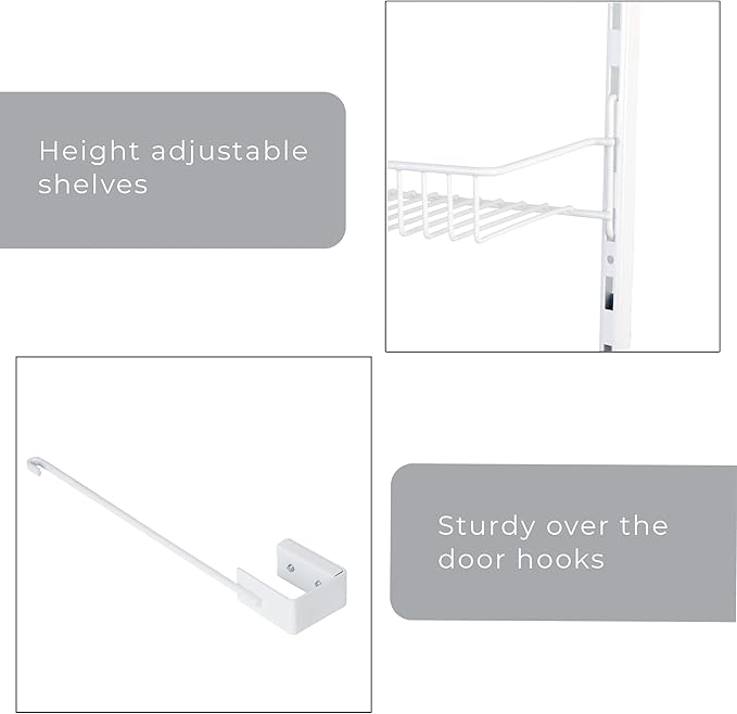 Smart Design Over The Door Pantry Organizer Rack with 6 Adjustable Shelves - Steel Metal Wire Baskets and Frame - Hanging - Wall Mountable - Cans, Spice, Storage, Closet, Bathroom, Kitchen - White