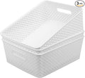 MaxGear Organization and Storage 3 Packs, Plastic Bins Organizer Bins, Woven Baskets for Storage, Plastic Baskets with Handles, White Basket for Organizing, Basket Organizer for Home and Office, Large