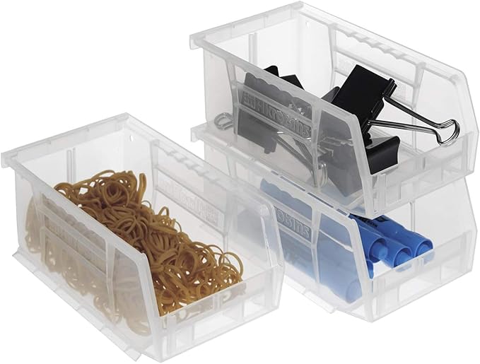 Akro-Mils 30220 AkroBins Plastic Storage Bins, Space-Saving Stackable Bins for Garage, Pantry, Craft Organization, 7-" x 4-" x 3-", Clear, 24-Pack