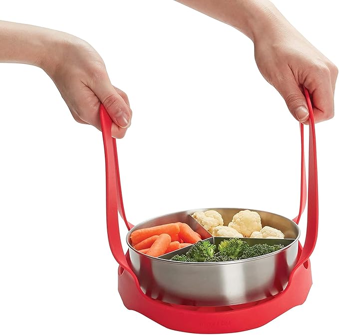 Instant Pot Official Silicone Bakeware Sling - Multi-Use, Heat-Resistant, BPA-Free, Compatible with 6-Quart and 8-Quart Cookers, Red - Ideal for Lifting, Roasting, and Healthier Cooking