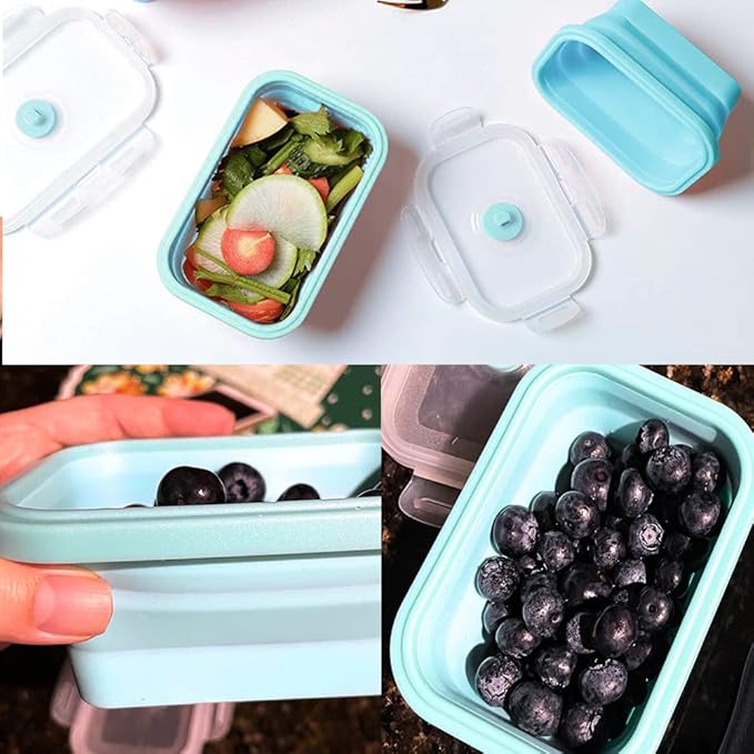Alimat PluS 40.5oz Silicone Food Storage Containers, 3 Pack Set 1200ml Collapsible Food Storage Containers with Lids(Blue)