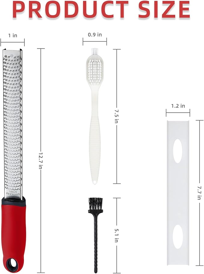 Koythin Zester, Lemon Zester & Cheese Grater with Brush, Heavy Duty Kitchen Tool for Zesting Citrus, Parmesan Cheese, Chocolate, Ginger, Fruits, Stainless Steel with Handle and Cover (Red)