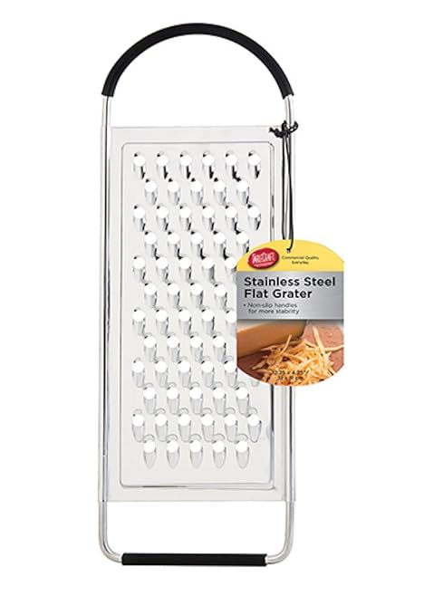 TableCraft SG206BH, 12.25" x 4.25" Stainless Steel Flat Grater, Extra Coarse Holes for Shredding Cheese and Vegetables, Compact and Easy to Store, Dishwasher Safe