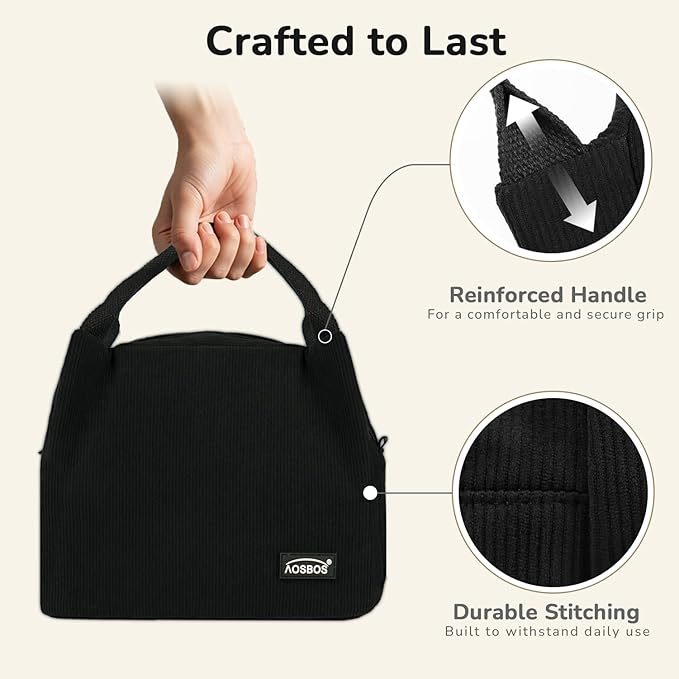Aosbos Corduroy Lunch Bag Women Insulated Lunch Box for Women Lunch Tote for Adult Lunch Cooler Bag Lunchbox for Work Office Picnic