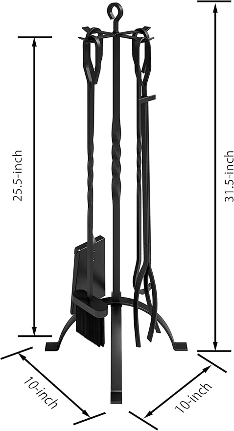 Fire Beauty 5 Pieces Fireplace Tools Sets Fireplace Accessories Tools Holder with Handles Tools for Indoor Fireplace Decor Outdoor Fire Pit Modern Tool(Sanded Black)