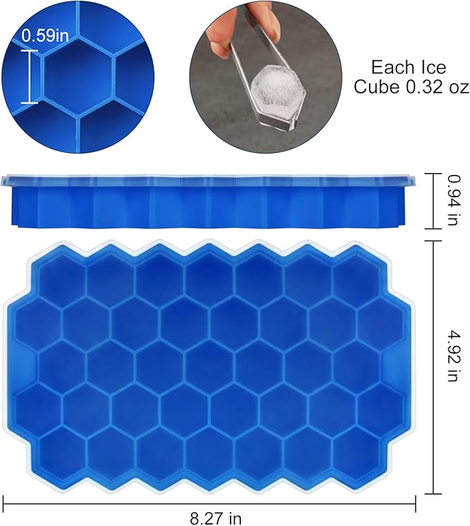 Ice Cube Trays for Freezer with Lid-37 Grid Silicone for Small Ice Cube Molds,Easy-Release Reusable in Organizer Bins or Ice Bucket for Cocktail bar or Iced Coffee Cup
