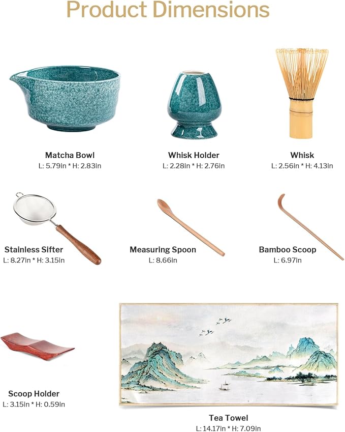 Artisan Matcha Whisk Set - 8 Pcs Premium Matcha Set with Bowl (Chawan), Bamboo Whisk & Tools | Matcha Kit for Making Breakfast/Latte | Gift for Matcha Lovers (Parrot Green)
