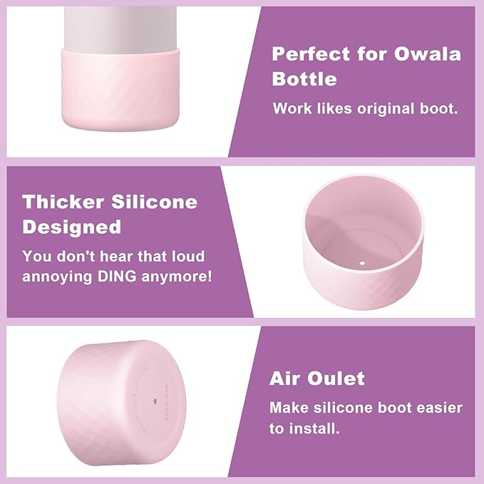 2PCS Silicone Water Bottle Boot for Owala 32oz, Protective Bottom Bumper Anti-Slip Sleeve for FreeSip, Twist, and Flip Stainless Steel Bottles, Dishwasher Safe and BPA Free(Pink)