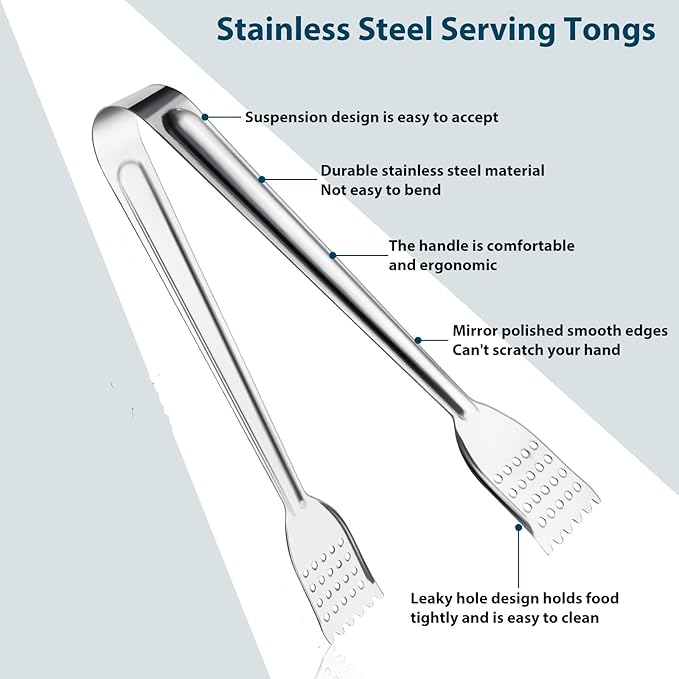 8 Pack 7 Inch Serving Tongs, Kitchen Tongs, Buffet Tongs, Stainless Steel Food Tong Serving Tong