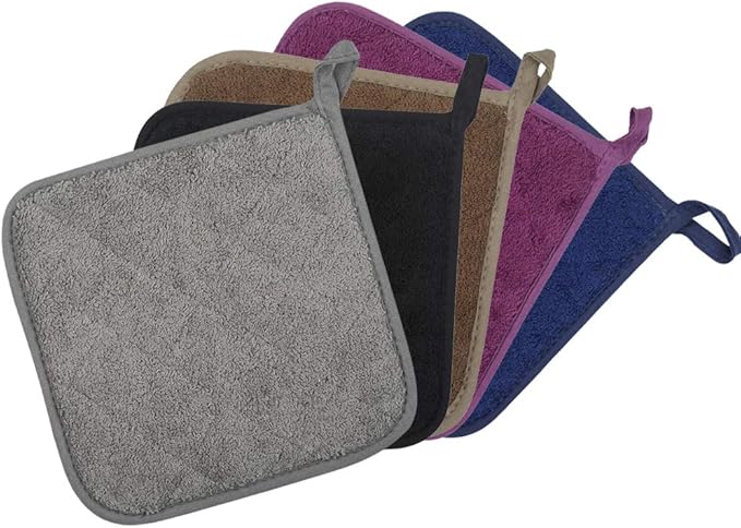 100% Cotton Kitchen Everyday Basic Terry Pot Holder Heat Resistant Coaster Potholder for Cooking and Baking Set of 5 (Multi Color 2, Potholder)