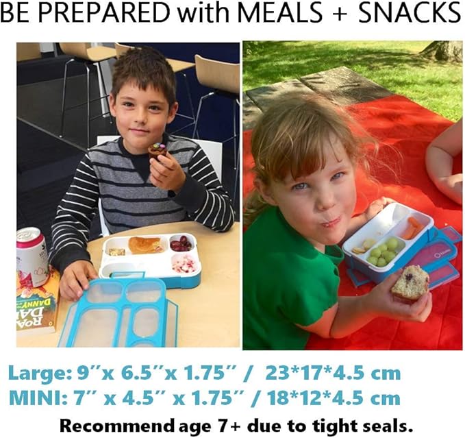 Bento-Box Lunch Box & Portion Control Snack Container Set, Leakproof Lunch-Boxes, Containers for School Meal Prep, Kids Boys Girls Adults, BPA Free, Utensils, Blue Large and MINI 2 pack